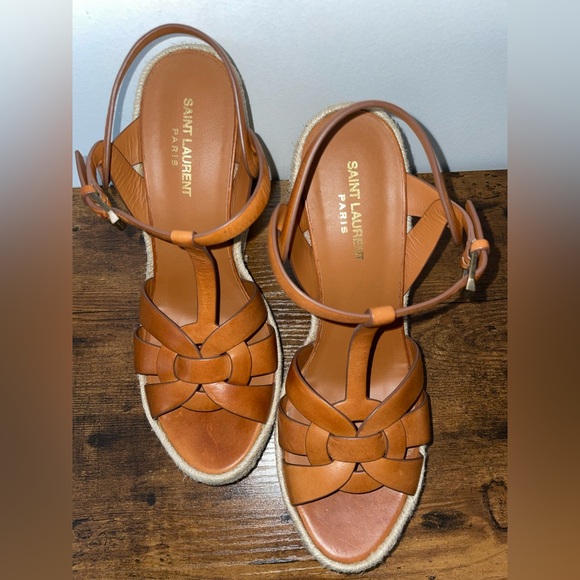 Saint Laurent Tribute Espadrilles Wedge in smooth leather – Amber - NWOB - Picture 5 of 8